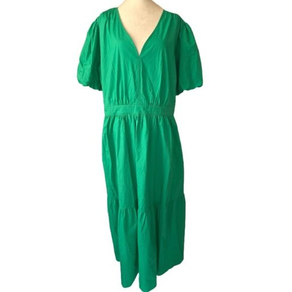 French Connection Maxi Tiered Dress Green Puff Sleeves babydoll Y2K St Patrick's - Picture 1 of 8